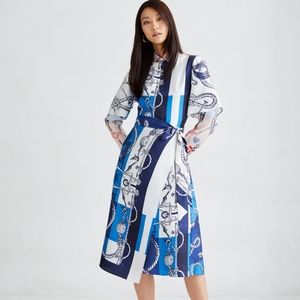 St. John Mariner Scarf Print Silk Midi Dress